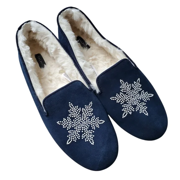 Talbots Fireside Suede Pearl Snowflake Memory Foam Slippers Size 8 Like New - Picture 4 of 11